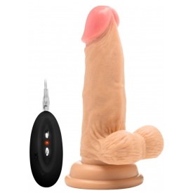 Телесный вибратор-реалистик Vibrating Realistic Cock 6" With Scrotum - 15 см.